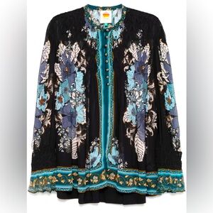 Farm Rio Blossom Tapestry Black Bee Smocked Blouse Size Small